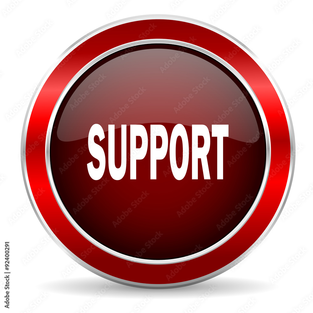 support red circle glossy web icon, round button with metallic border support red circle glossy web icon, round button with metallic border