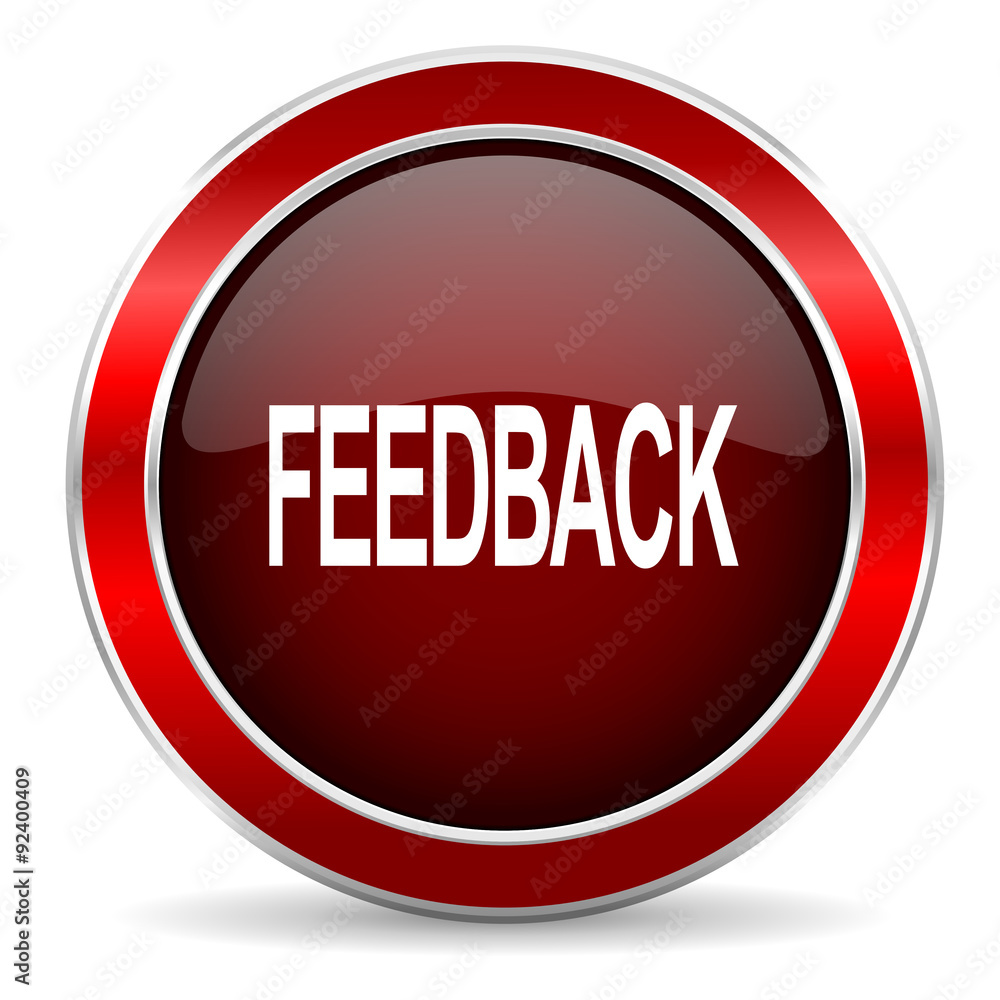 feedback red circle glossy web icon, round button with metallic border feedback red circle glossy web icon, round button with metallic border