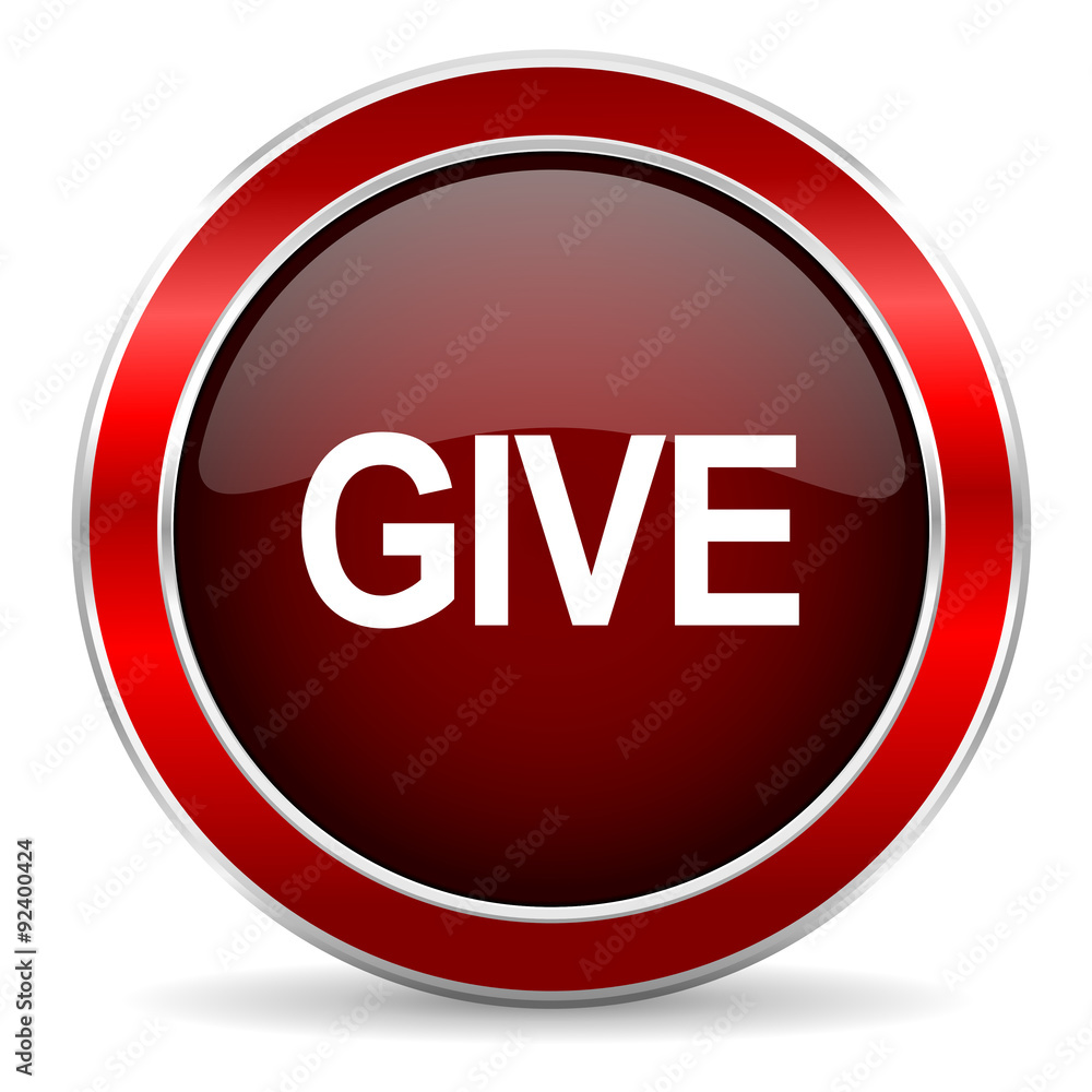 give red circle glossy web icon, round button with metallic border give red circle glossy web icon, round button with metallic border