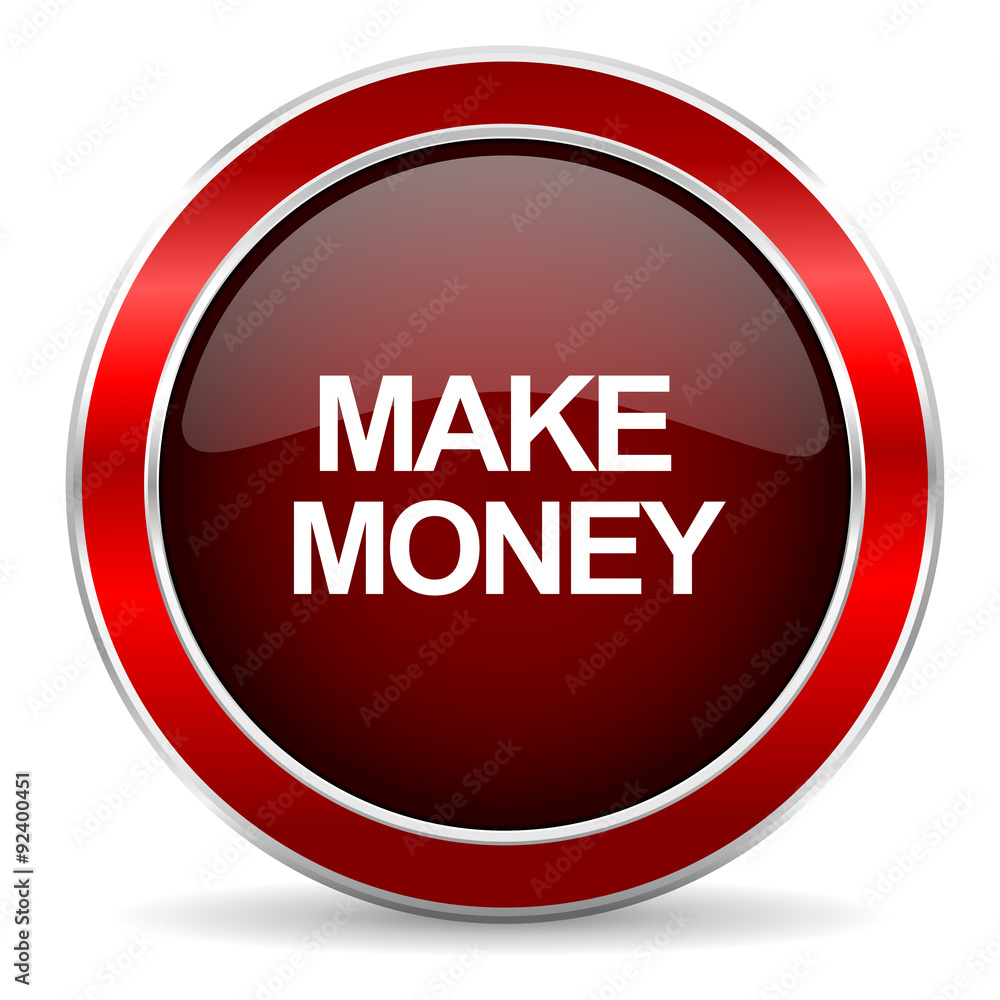 make money red circle glossy web icon, round button with metallic border make money red circle glossy web icon, round button with metallic border