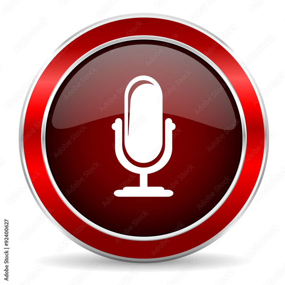 microphone red circle glossy web icon, round button with metallic border microphone red circle glossy web icon, round button with metallic border