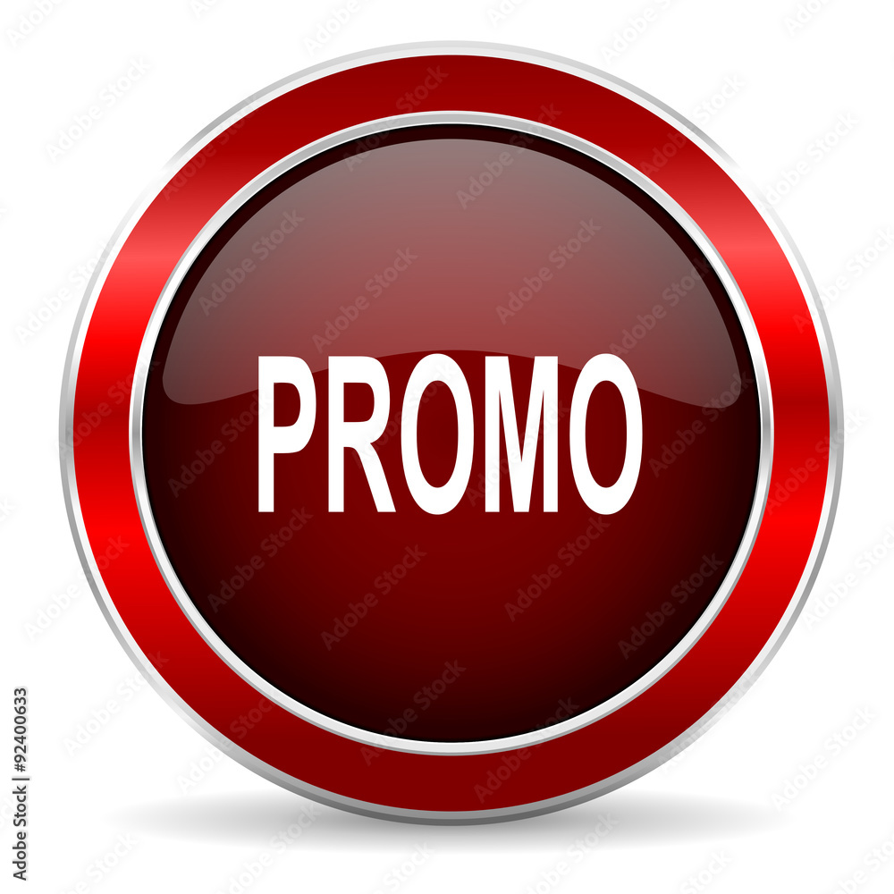promo red circle glossy web icon, round button with metallic border promo red circle glossy web icon, round button with metallic border