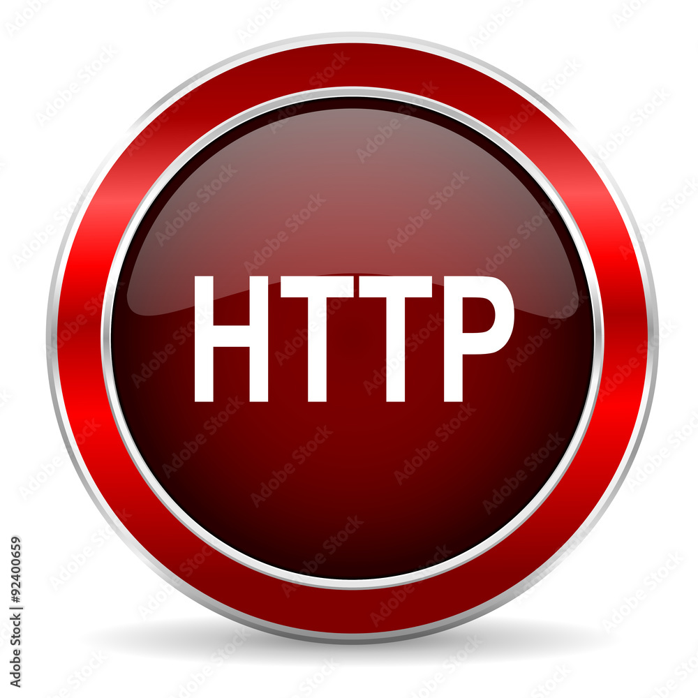 http red circle glossy web icon, round button with metallic border http red circle glossy web icon, round button with metallic border