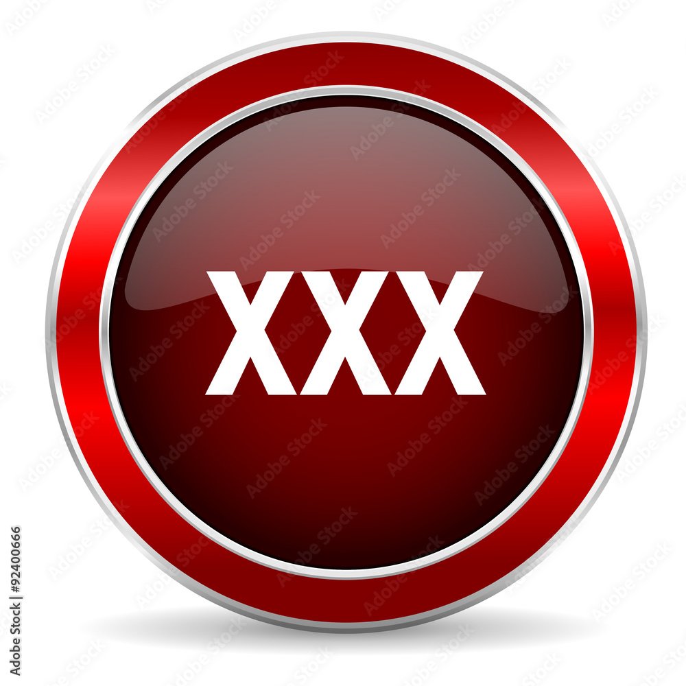xxx red circle glossy web icon, round button with metallic border xxx red circle glossy web icon, round button with metallic border