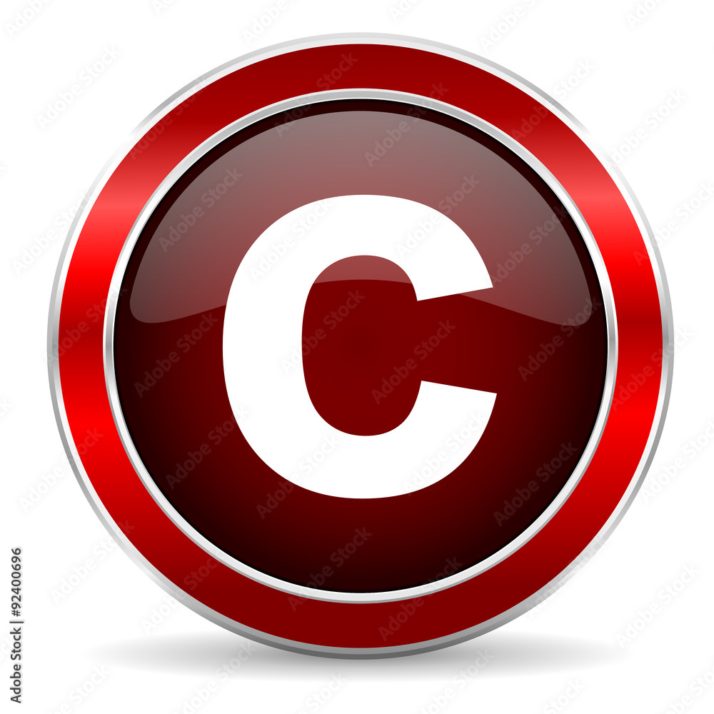 copyright red circle glossy web icon, round button with metallic border copyright red circle glossy web icon, round button with metallic border