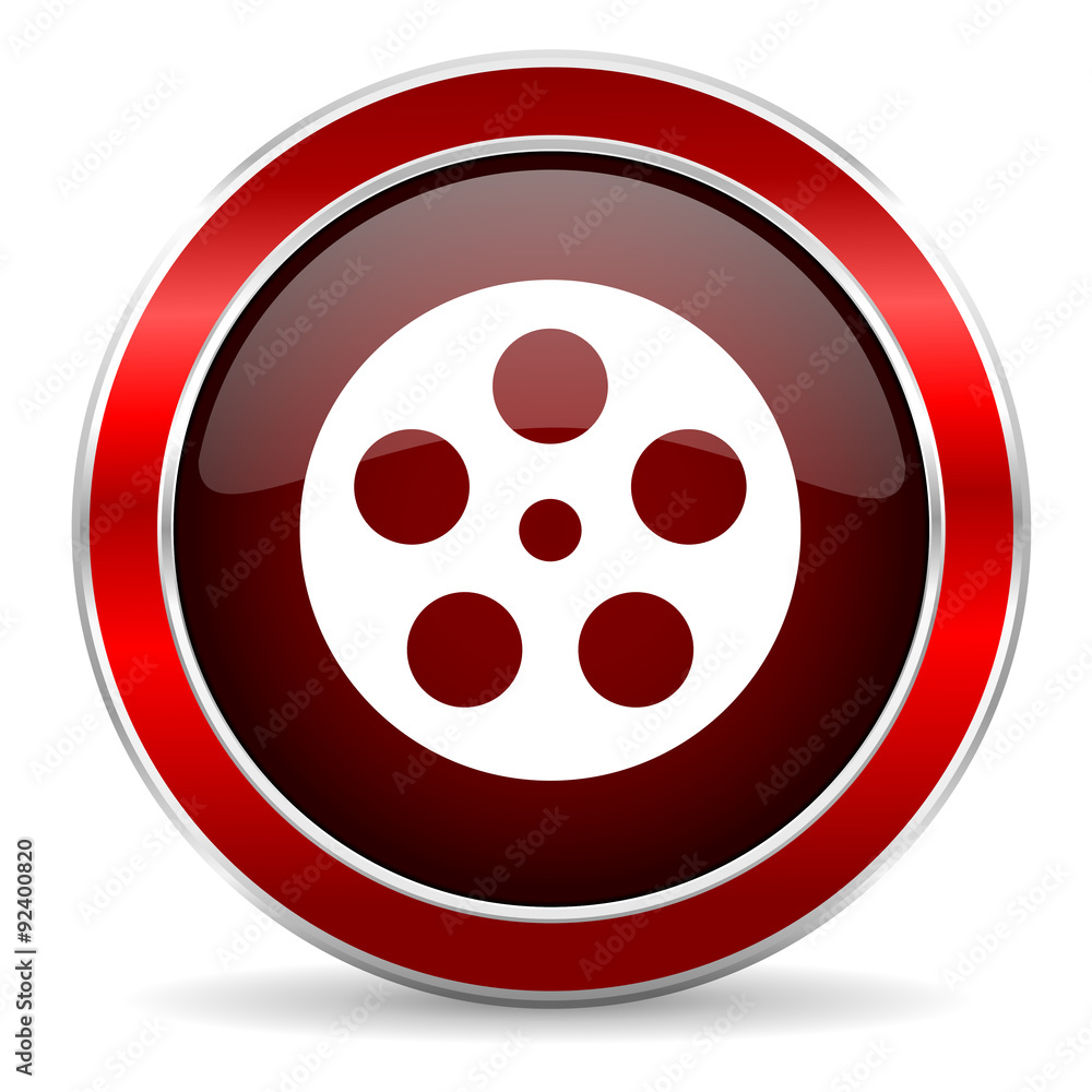 film red circle glossy web icon, round button with metallic border