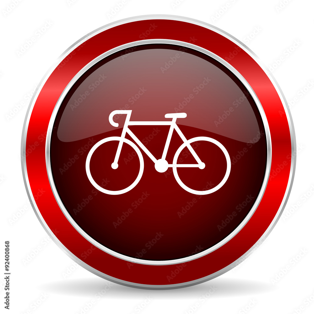 bicycle red circle glossy web icon, round button with metallic border bicycle red circle glossy web icon, round button with metallic border