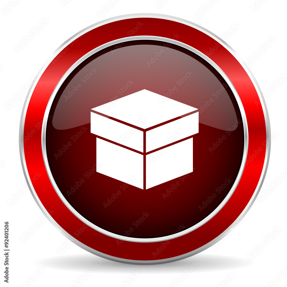 box red circle glossy web icon, round button with metallic border box red circle glossy web icon, round button with metallic border