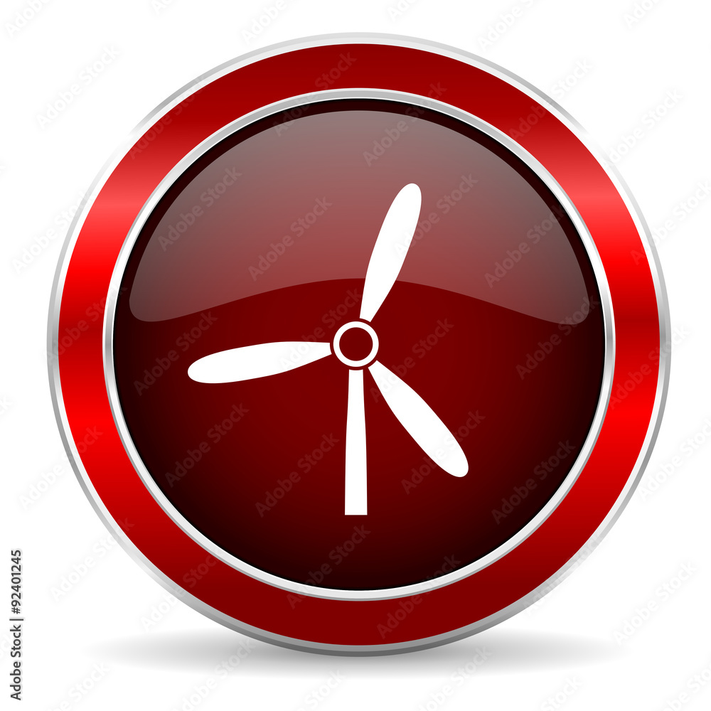 windmill red circle glossy web icon, round button with metallic border windmill red circle glossy web icon, round button with metallic border