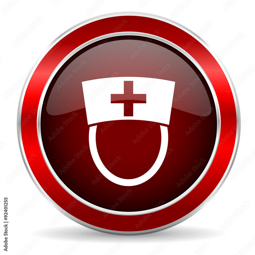 nurse red circle glossy web icon, round button with metallic border nurse red circle glossy web icon, round button with metallic border