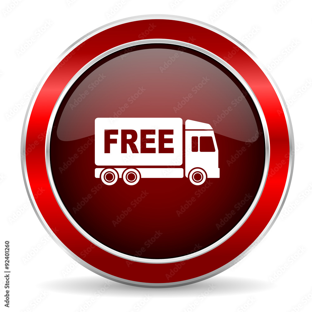 free delivery red circle glossy web icon, round button with metallic border free delivery red circle glossy web icon, round button with metallic border