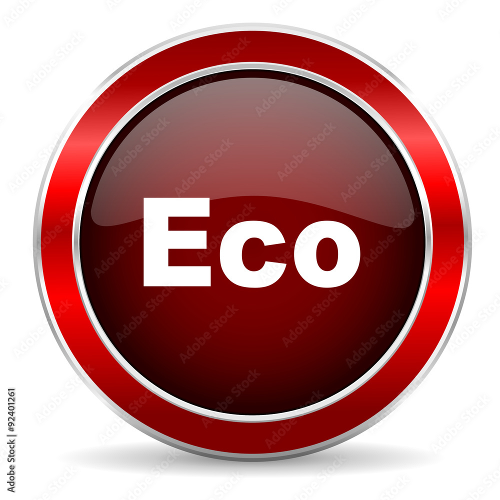 eco red circle glossy web icon, round button with metallic border eco red circle glossy web icon, round button with metallic border