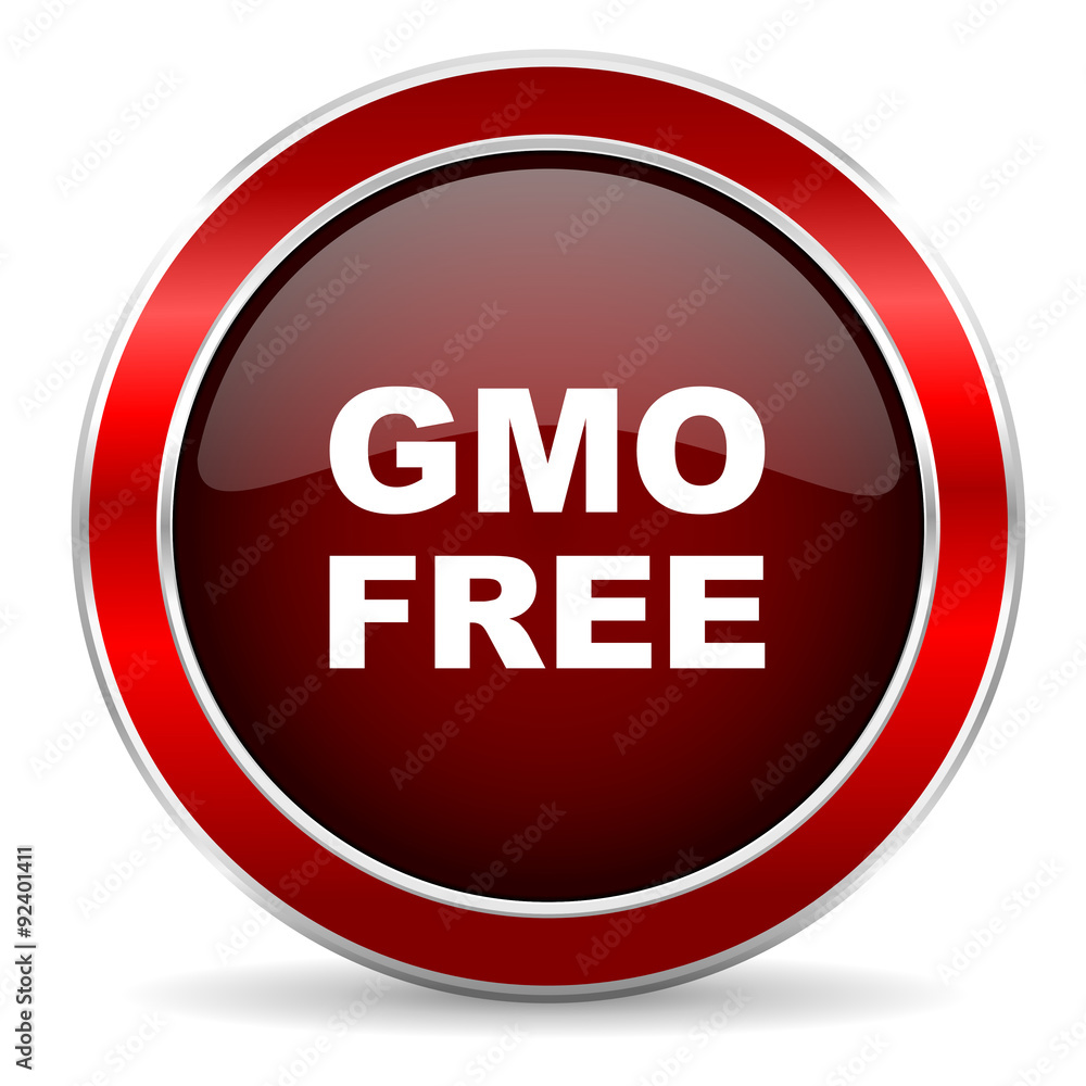 gmo free red circle glossy web icon, round button with metallic border gmo free red circle glossy web icon, round button with metallic border