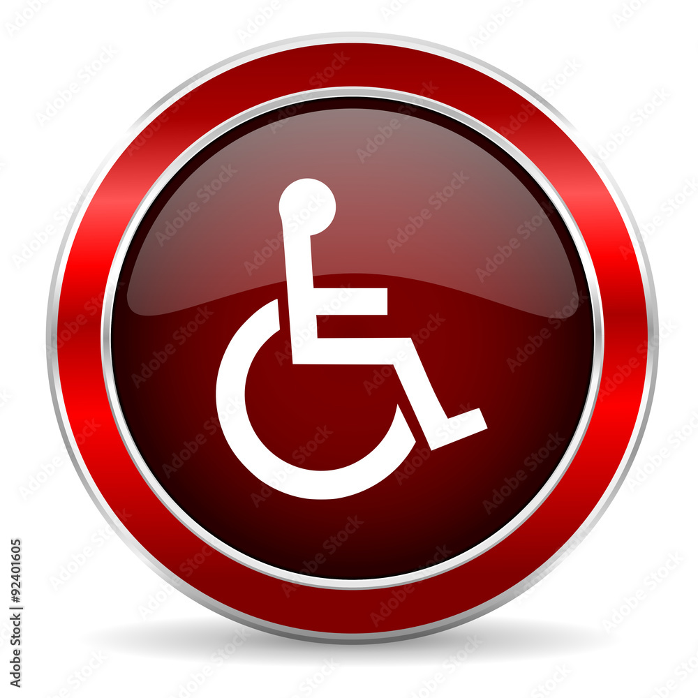 wheelchair red circle glossy web icon, round button with metallic border wheelchair red circle glossy web icon, round button with metallic border