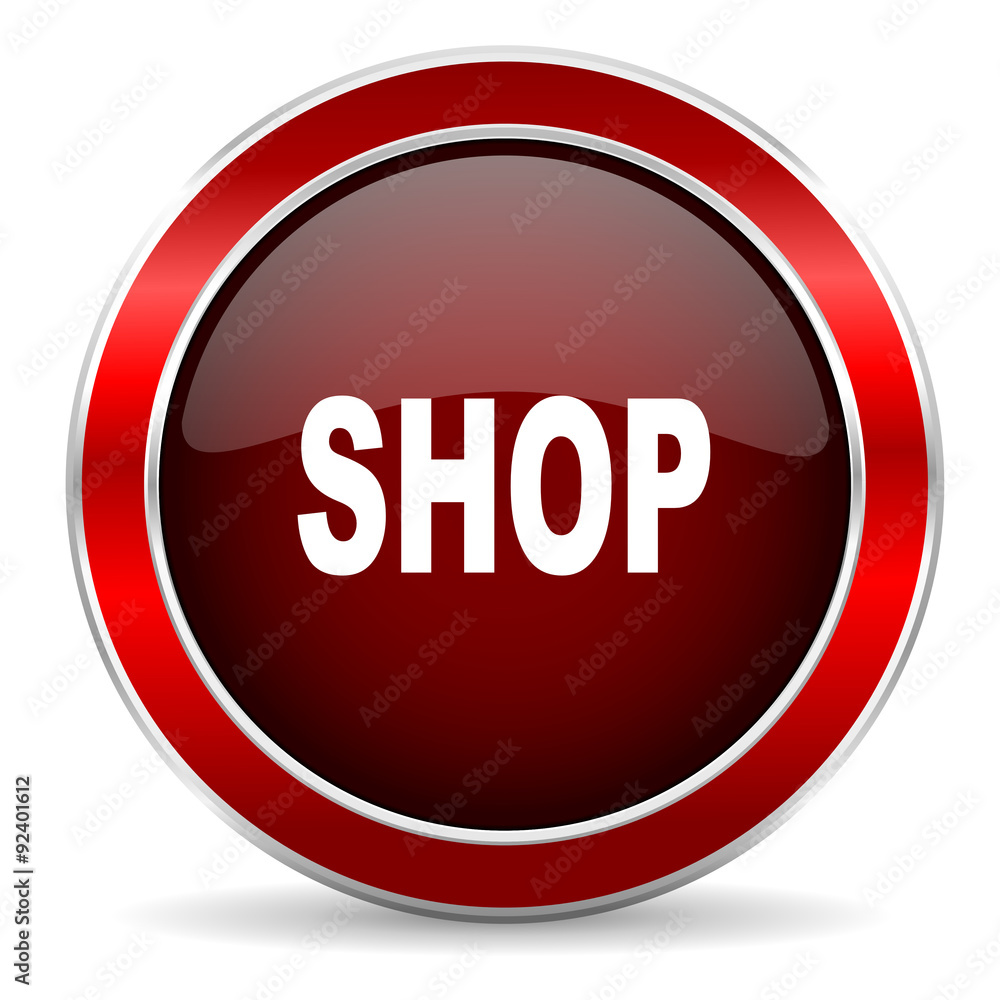 shop red circle glossy web icon, round button with metallic border shop red circle glossy web icon, round button with metallic border