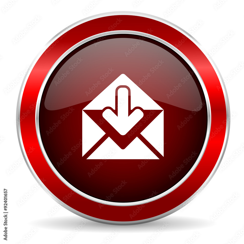 email red circle glossy web icon, round button with metallic border email red circle glossy web icon, round button with metallic border