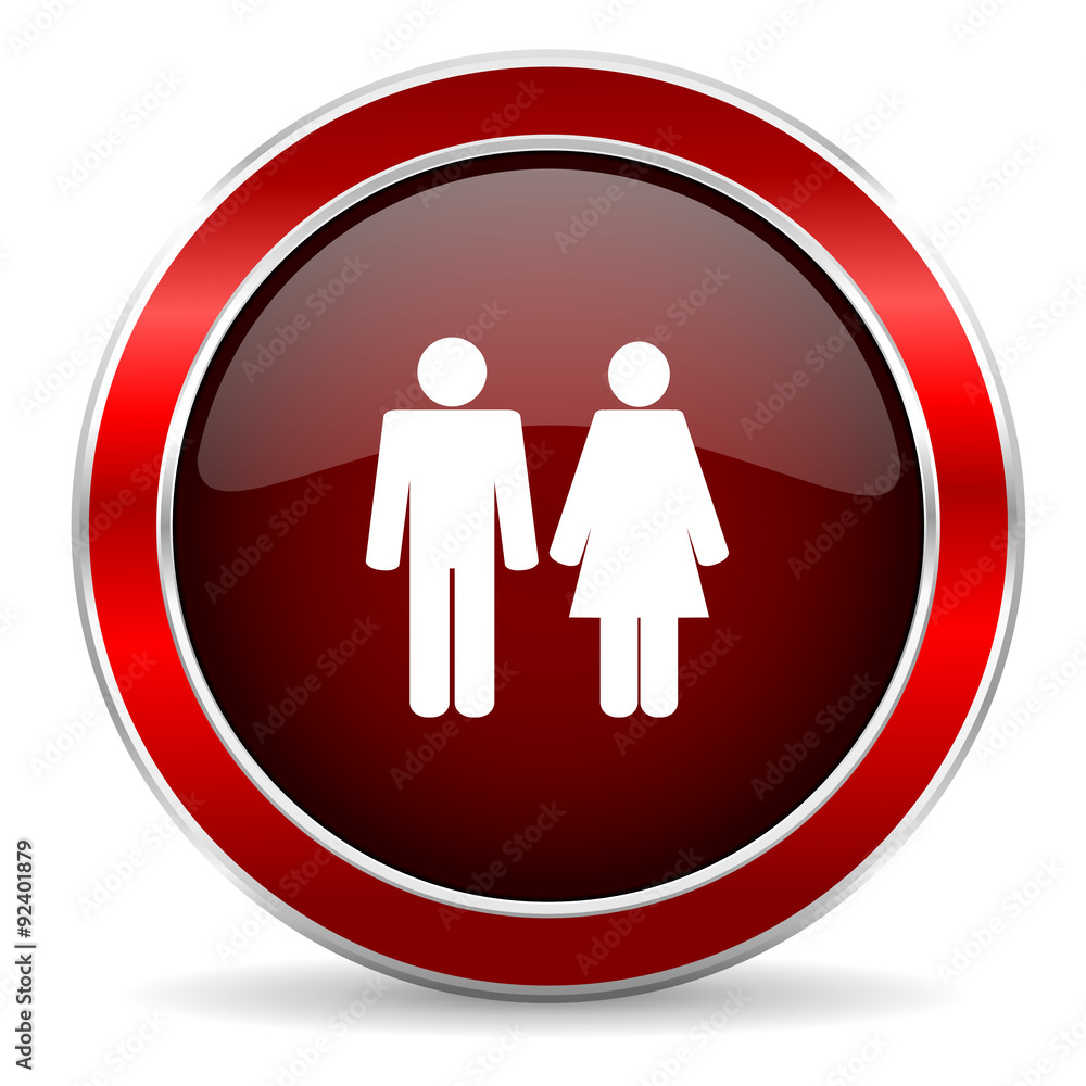 couple red circle glossy web icon, round button with metallic border couple red circle glossy web icon, round button with metallic border