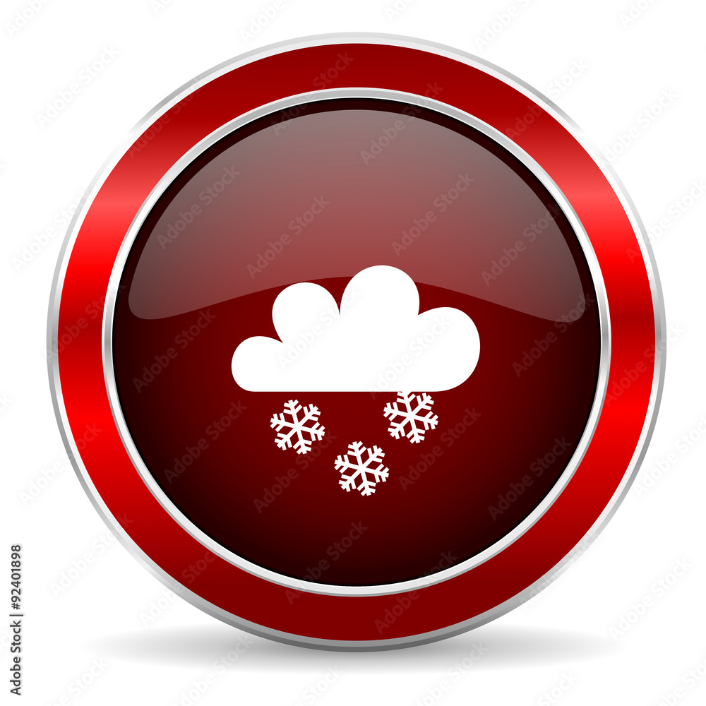 snowing red circle glossy web icon, round button with metallic border snowing red circle glossy web icon, round button with metallic border