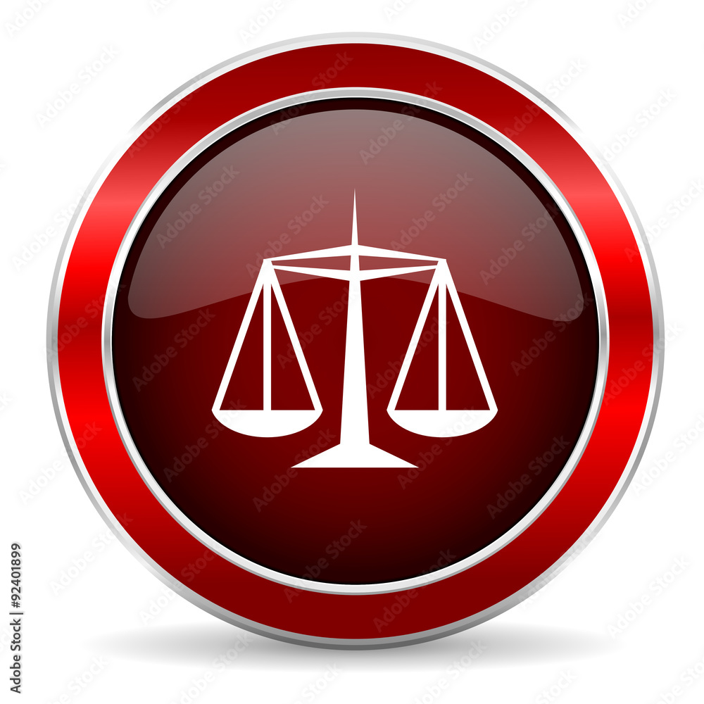 justice red circle glossy web icon, round button with metallic border justice red circle glossy web icon, round button with metallic border