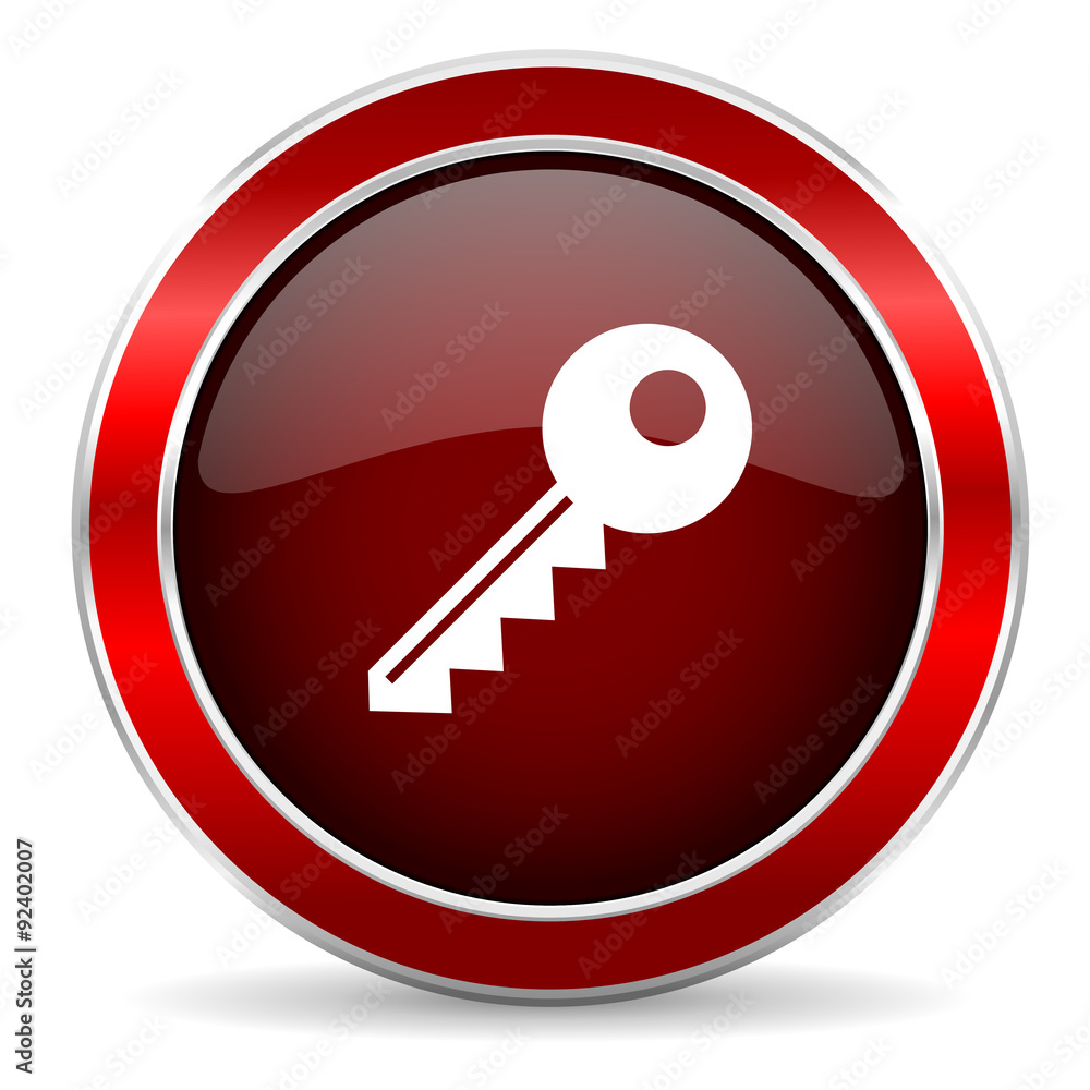 key red circle glossy web icon, round button with metallic border key red circle glossy web icon, round button with metallic border