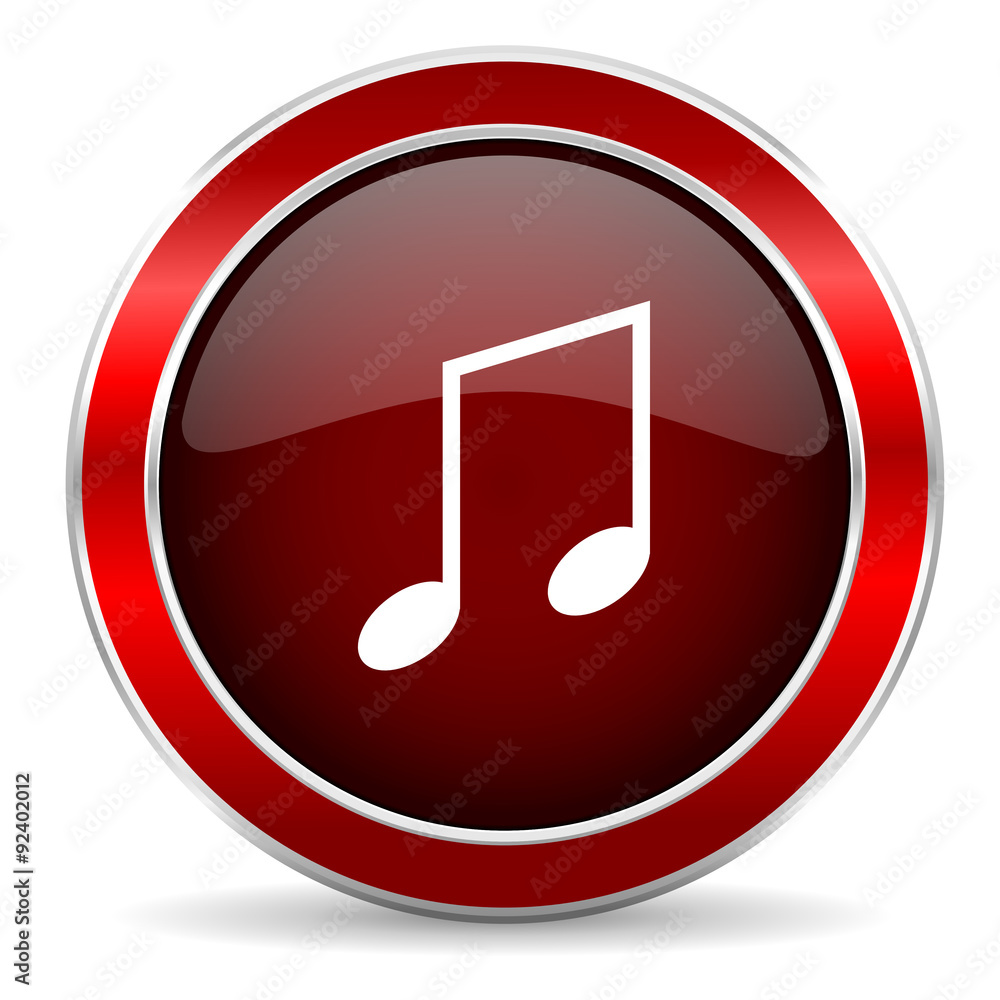 music red circle glossy web icon, round button with metallic border music red circle glossy web icon, round button with metallic border
