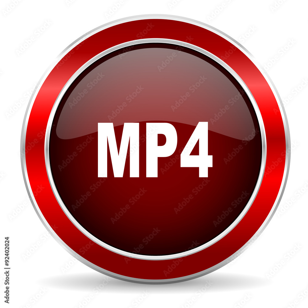 mp4 red circle glossy web icon, round button with metallic border mp4 red circle glossy web icon, round button with metallic border