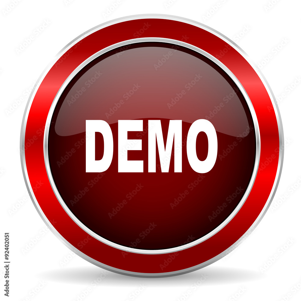 demo red circle glossy web icon, round button with metallic border demo red circle glossy web icon, round button with metallic border