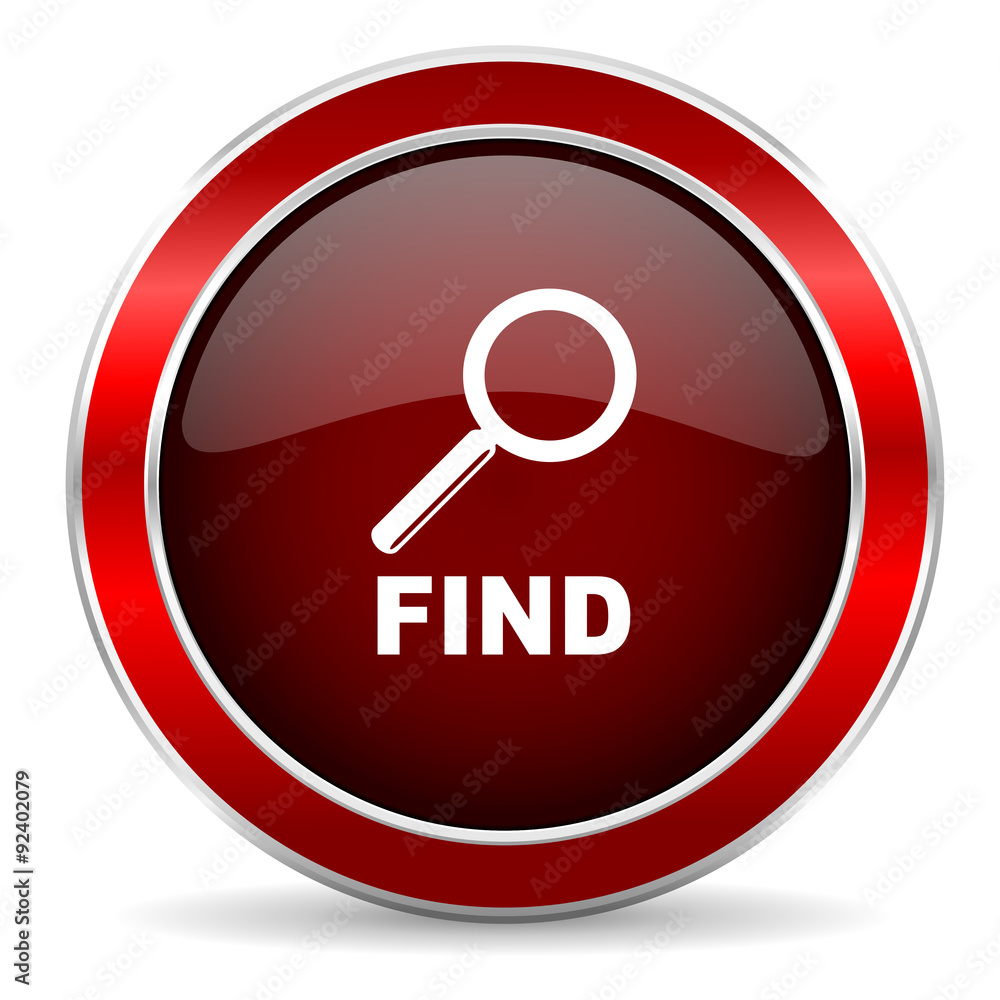 find red circle glossy web icon, round button with metallic border find red circle glossy web icon, round button with metallic border