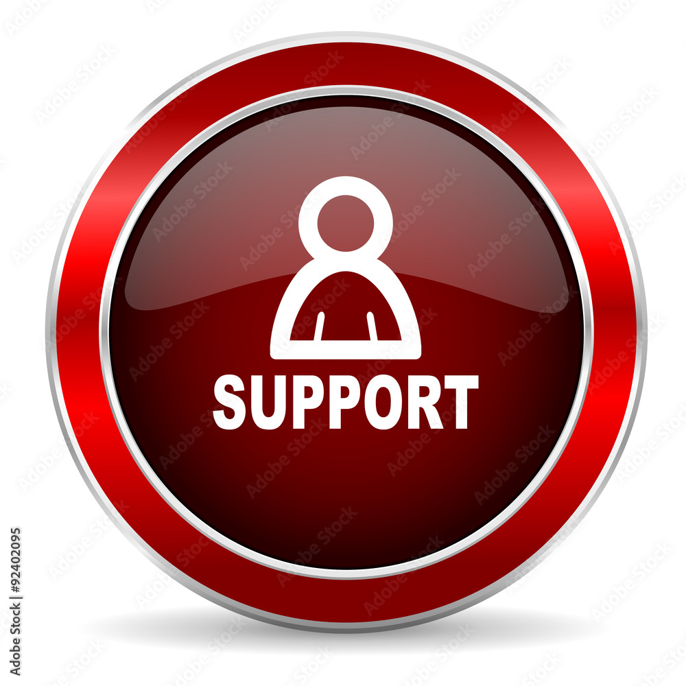 support red circle glossy web icon, round button with metallic border support red circle glossy web icon, round button with metallic border