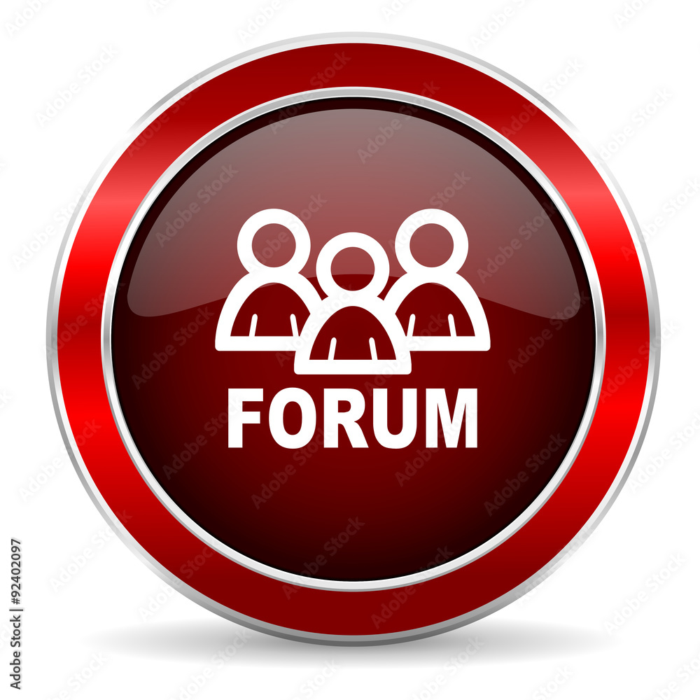 forum red circle glossy web icon, round button with metallic border forum red circle glossy web icon, round button with metallic border