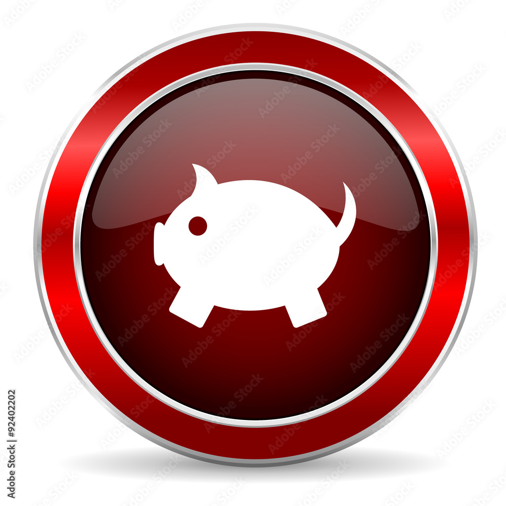 piggy bank red circle glossy web icon, round button with metallic border piggy bank red circle glossy web icon, round button with metallic border