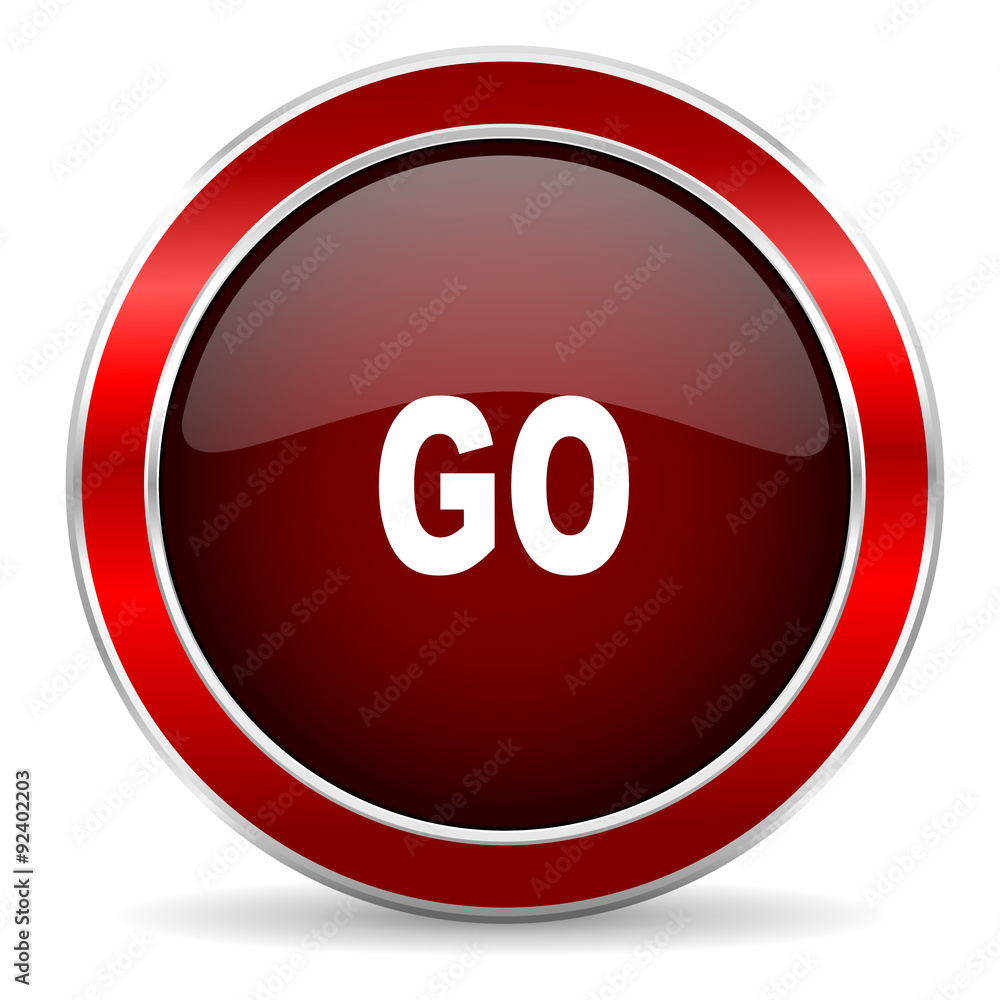go red circle glossy web icon, round button with metallic border go red circle glossy web icon, round button with metallic border