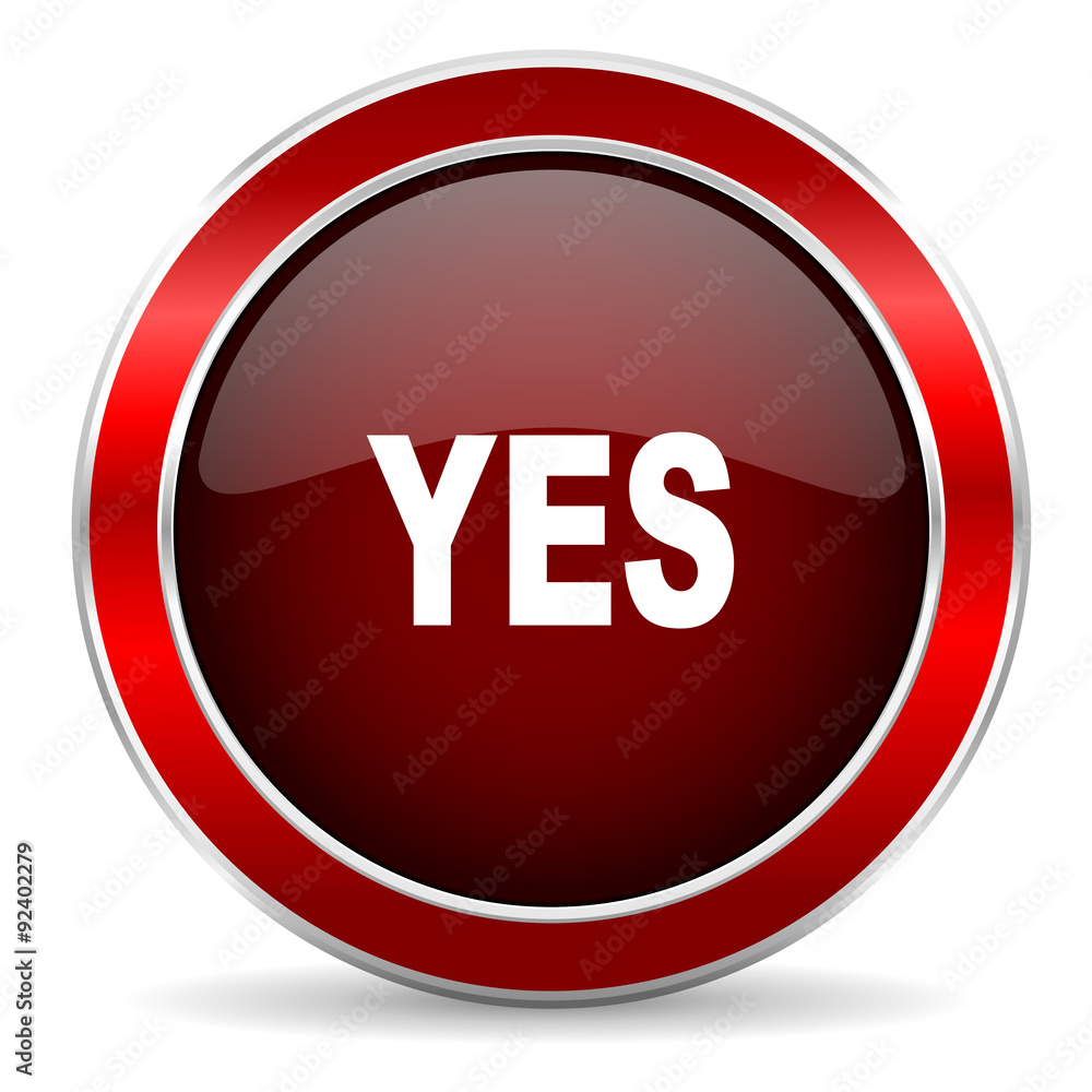 yes red circle glossy web icon, round button with metallic border yes red circle glossy web icon, round button with metallic border