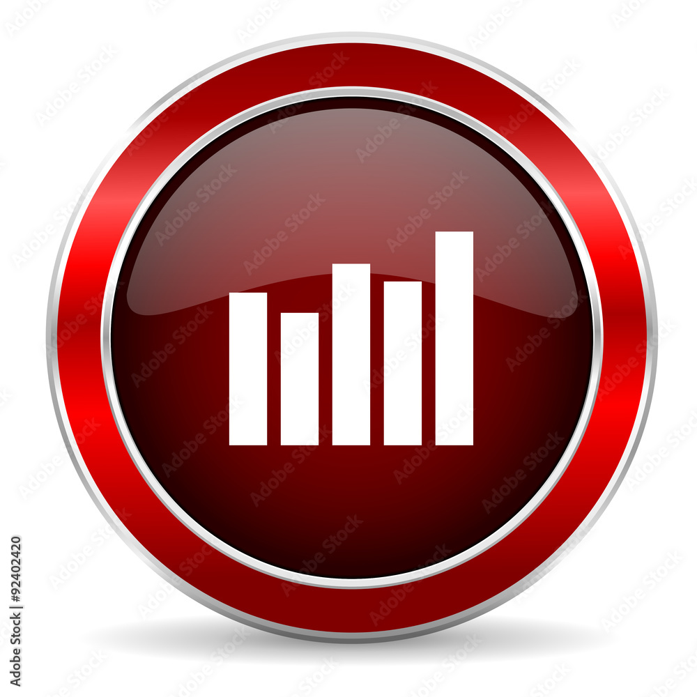 graph red circle glossy web icon, round button with metallic border graph red circle glossy web icon, round button with metallic border