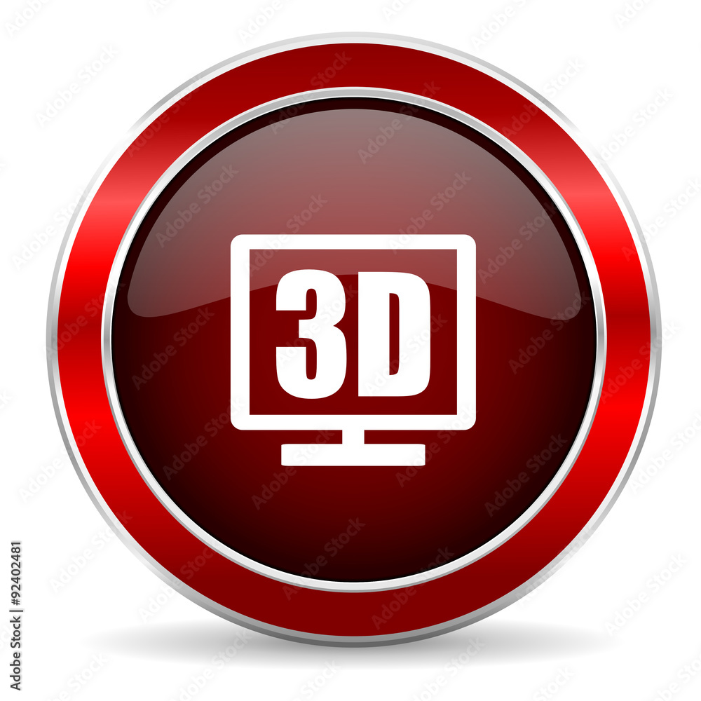 3d display red circle glossy web icon, round button with metallic border 3d display red circle glossy web icon, round button with metallic border
