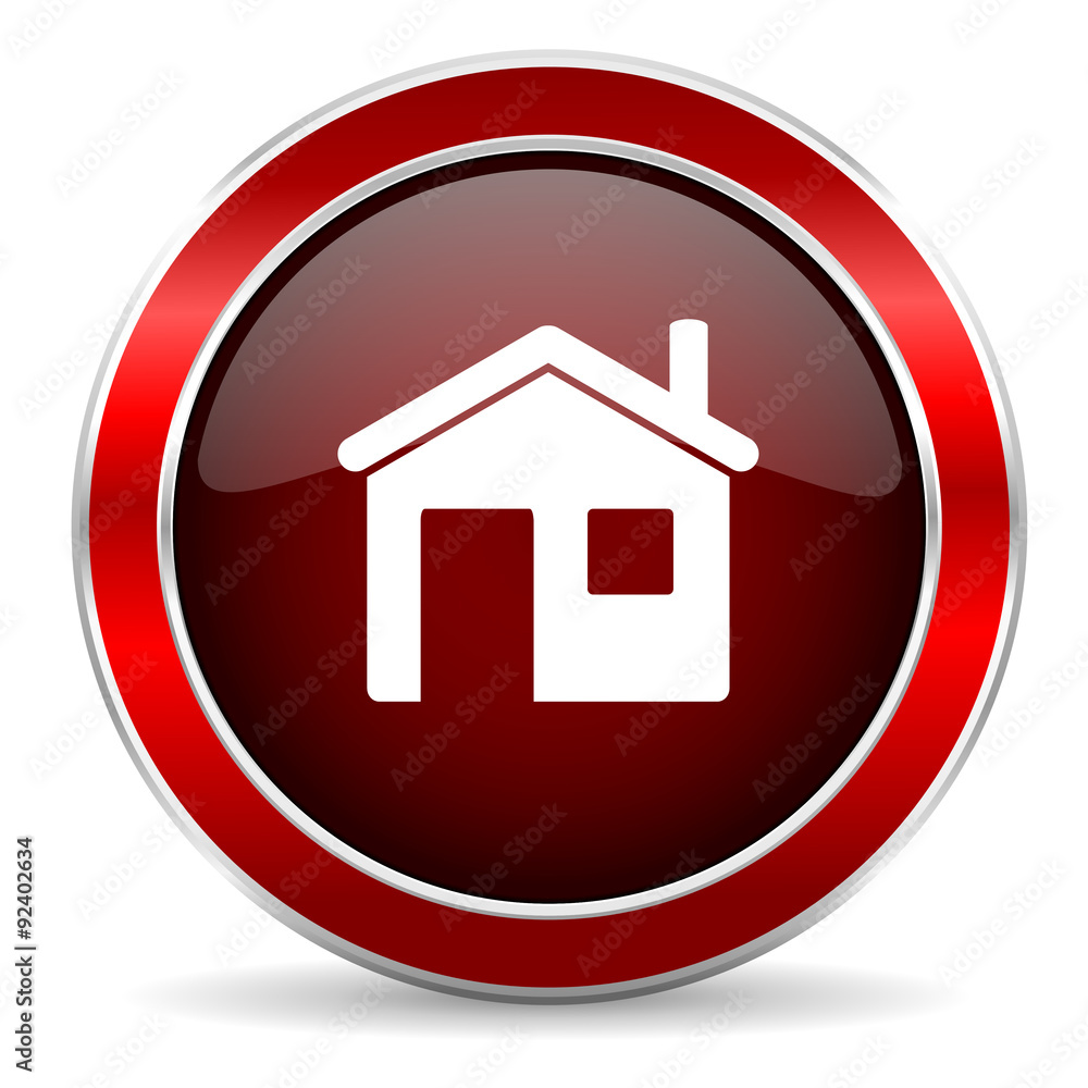 house red circle glossy web icon, round button with metallic border house red circle glossy web icon, round button with metallic border