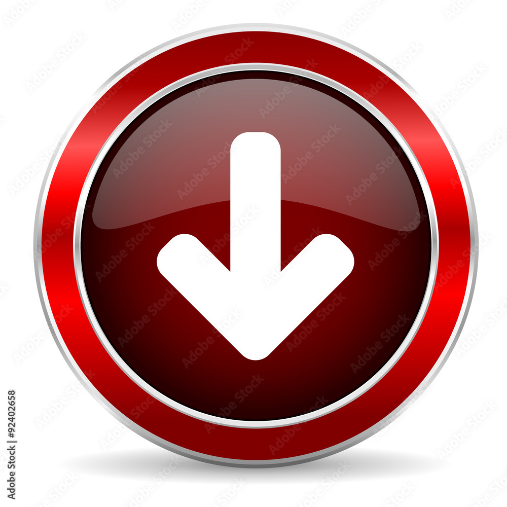 download arrow red circle glossy web icon, round button with metallic border download arrow red circle glossy web icon, round button with metallic border