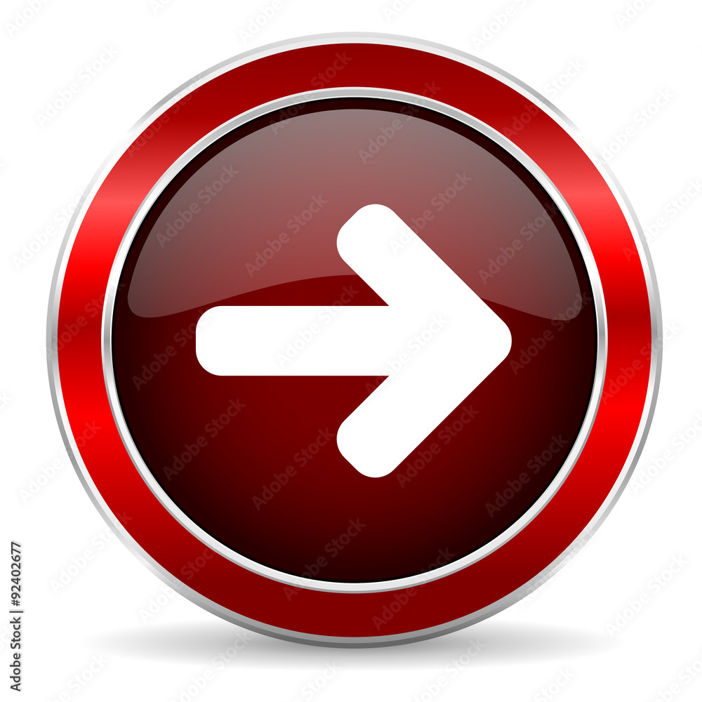 right arrow red circle glossy web icon, round button with metallic border right arrow red circle glossy web icon, round button with metallic border