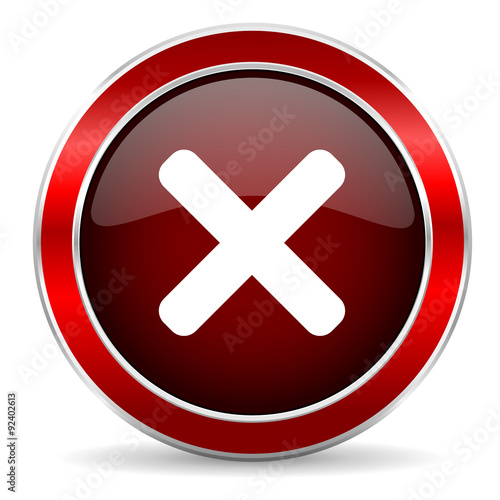 cancel red circle glossy web icon, round button with metallic border