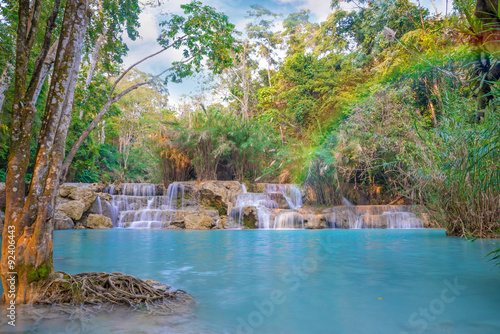 Waterfall in rain forest (Tat Kuang Si Waterfalls at Laos.) © CasanoWa Stutio