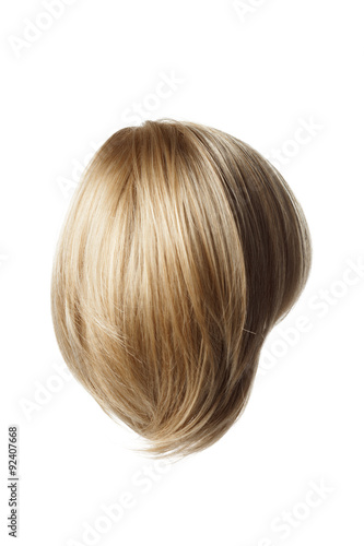 straight short blonde wig on a white background