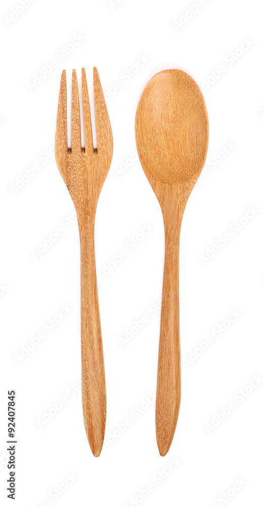 Wooden Spoon and Fork on white blockground Wooden Spoon and Fork on white blockground
