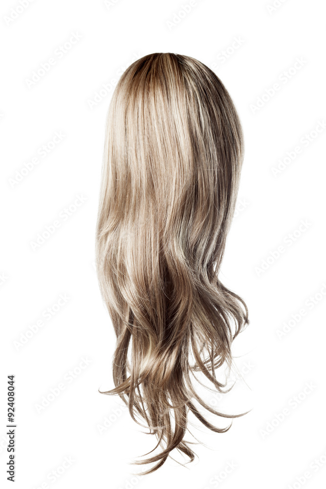 long curly gray wig on a white background long curly gray wig on a white background