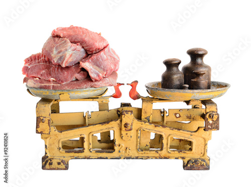 Raw meat on old scales photo