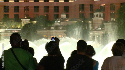 Tourists gather at the Bellagio fountains