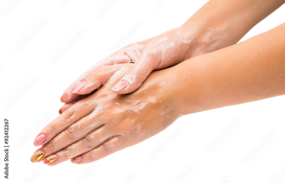 Fototapeta premium Women's hands with soap