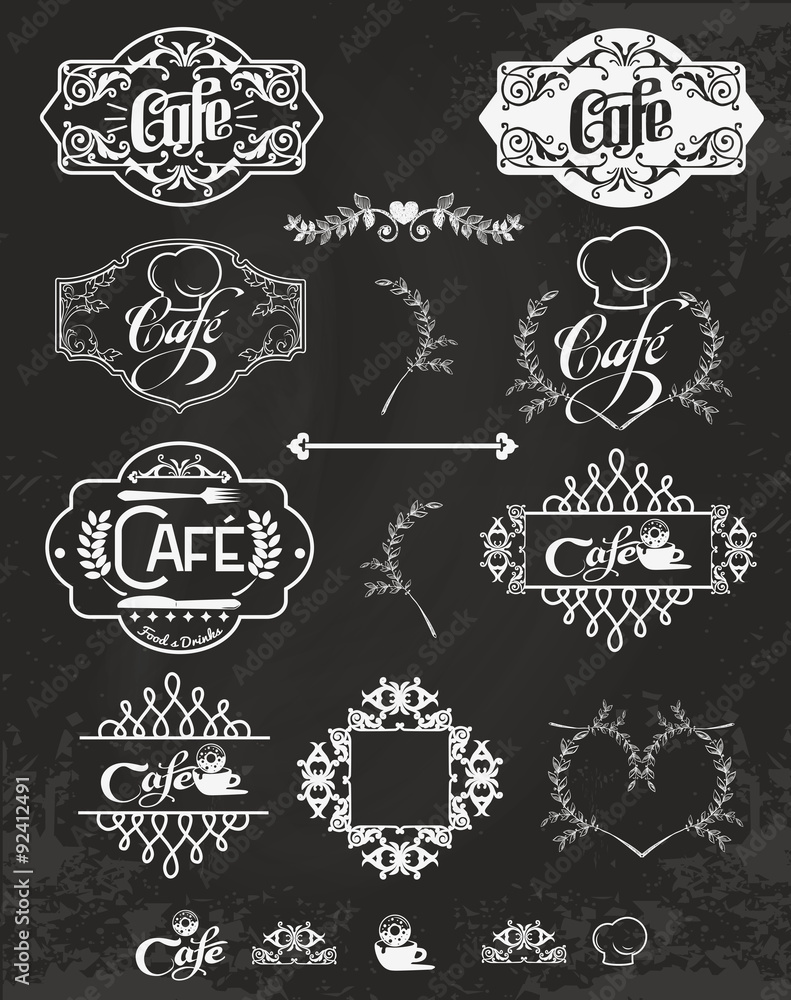 Vector set of cafe labels, design elements, emblems and badges