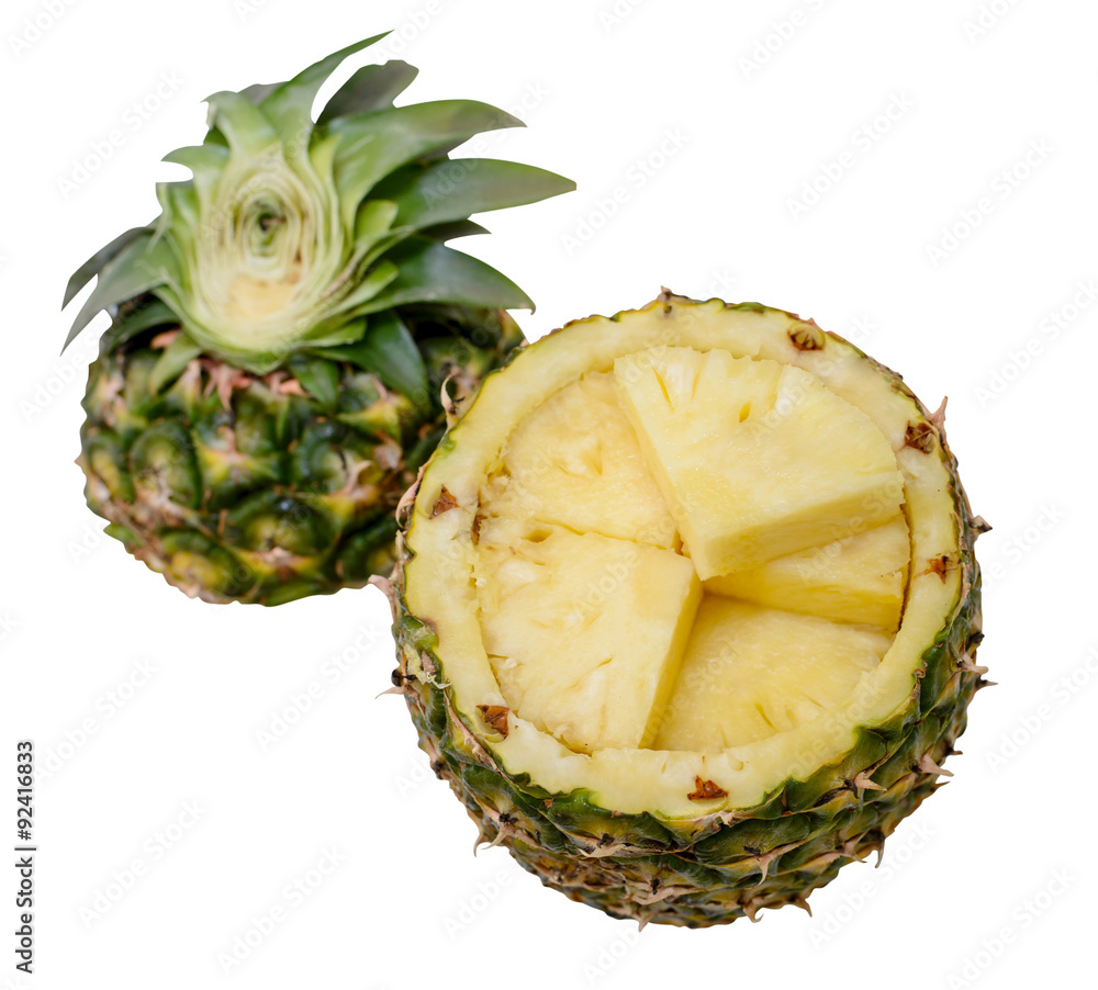 Pineapple on white dish isolated on white background Pineapple on white dish isolated on white background