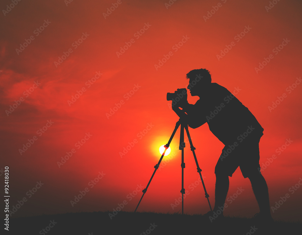 Man Photographer Taking Pictures Silhouette Concept