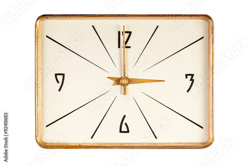 Vintage rectangle clockface showing three o'clock